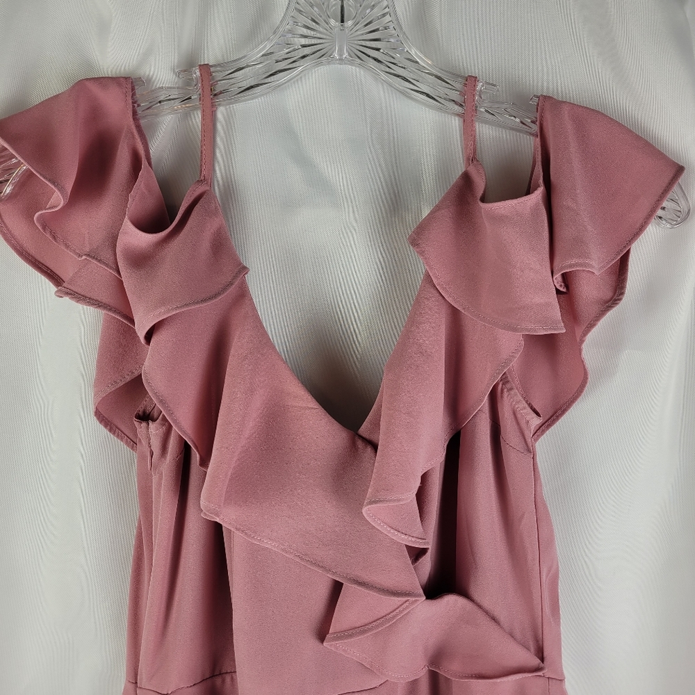 Ruffled V-Neck Mini Dress in Mauve Pink - Picture 2 of 16